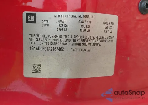 2010 Chevrolet Cobalt Lt из США, поврежденный, VIN 1G1AD5F51A7167462